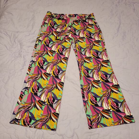 Fashion Nova MultiColor Tropical Wide Leg Flare Retro Style Women Casual Pant XL - Picture 3 of 9
